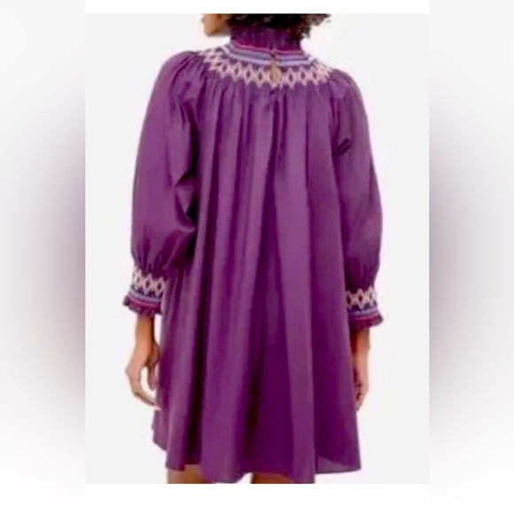Pomander Place Tuckernuck Plum Smocked Wrenley Mini Dress - Sz Small high neck - Picture 2 of 16
